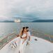 Bride and Groom, Casual Clothes, Pants and Crop Top, Pre-Wedding Event on Bow of Boat