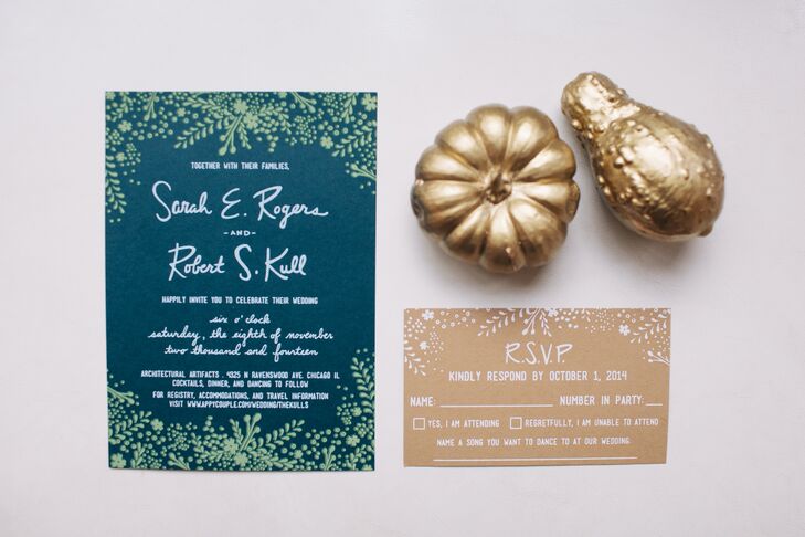 Navy and Green Wedding Invitation