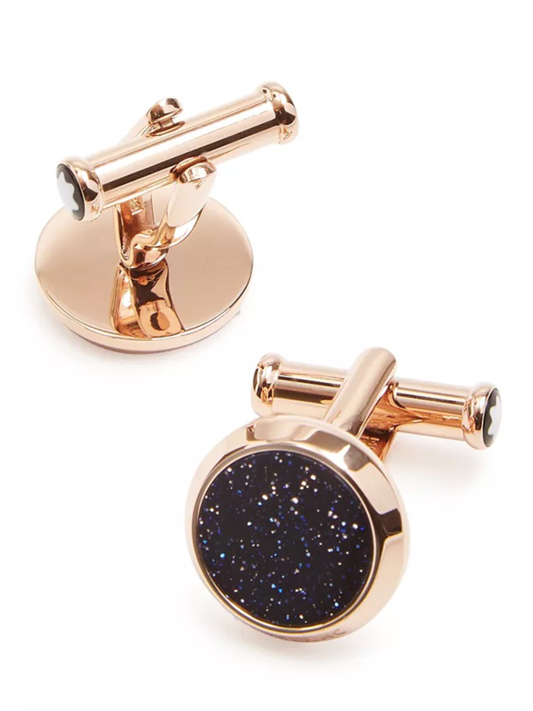 Round goldstone inlay with resin sparkly navy center