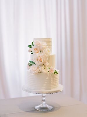 Three-Tier Cake with Fresh Flowers for Wedding at Segerstrom Center for the Arts in Costa Mesa, California