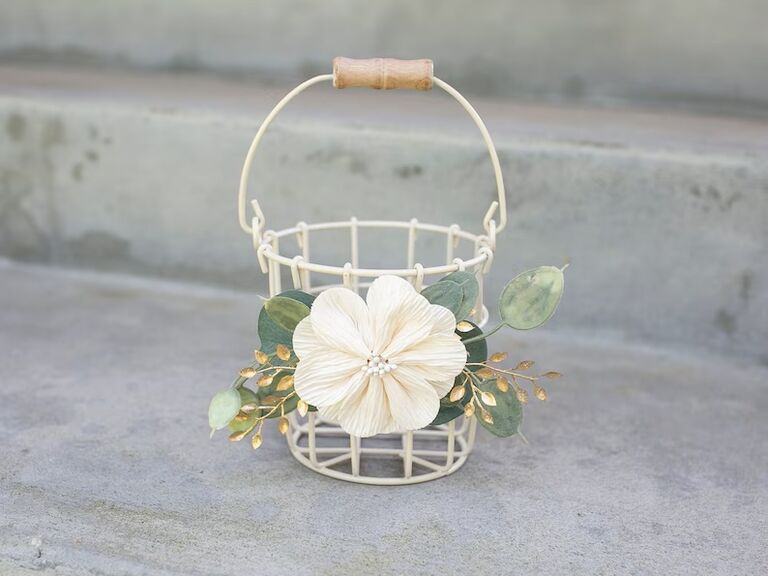 Wire Basket with Wooden Handle from raggawedding on Etsy