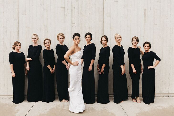 Black Three-Quarter-Length Sleeve Bridesmaid Dresses