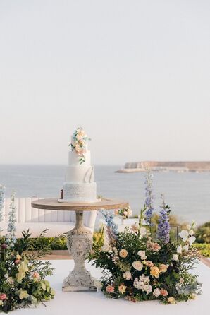 Wedding Cake With Mediterranean Sea in Background