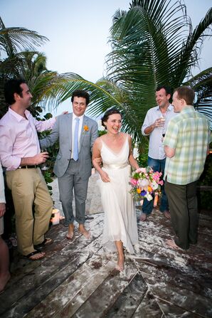 Ivory Saja Wedding Dress with Champagne Sash