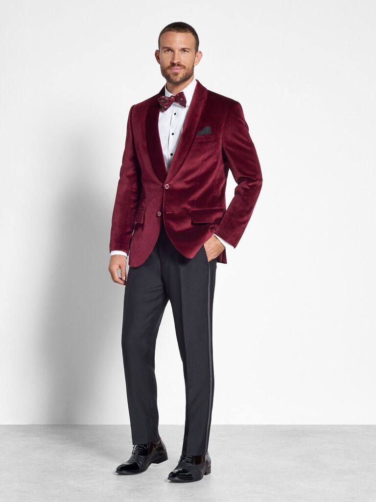 red velvet jacket tuxedo with bow tie