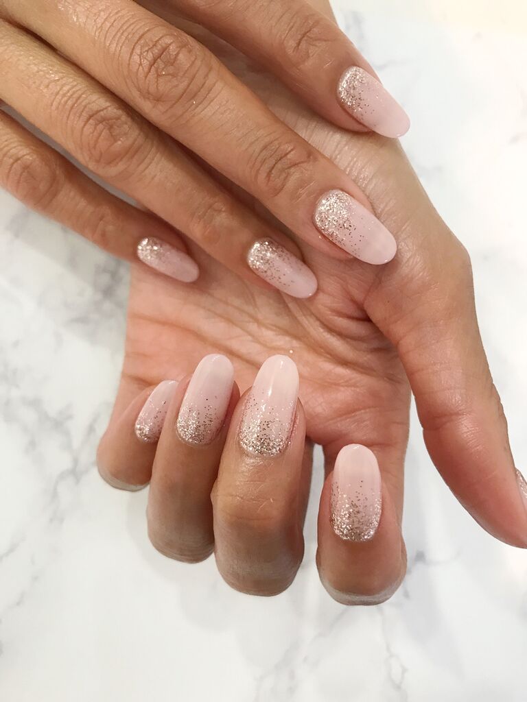wedding nail ideas sparkly pink ombre wedding manicure