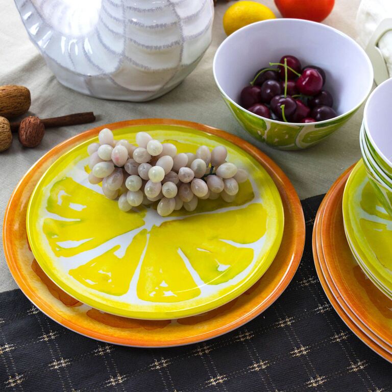 Citrus printed outdoor dining set gift idea for entertaining. 