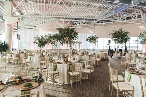 Modern Reception with Greenery Trumpet Arrangements