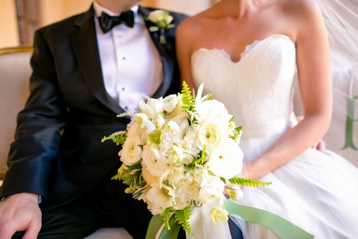 White Ranunculus and Fern Bouquet