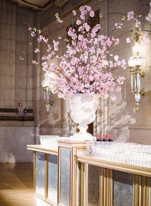Tall Cherry Blossom Flower Arrangement on Gold Bar