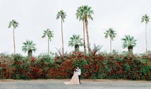 Wedding Portraits Under Palm Trees at Smoke Tree Ranch in Palm Springs, California