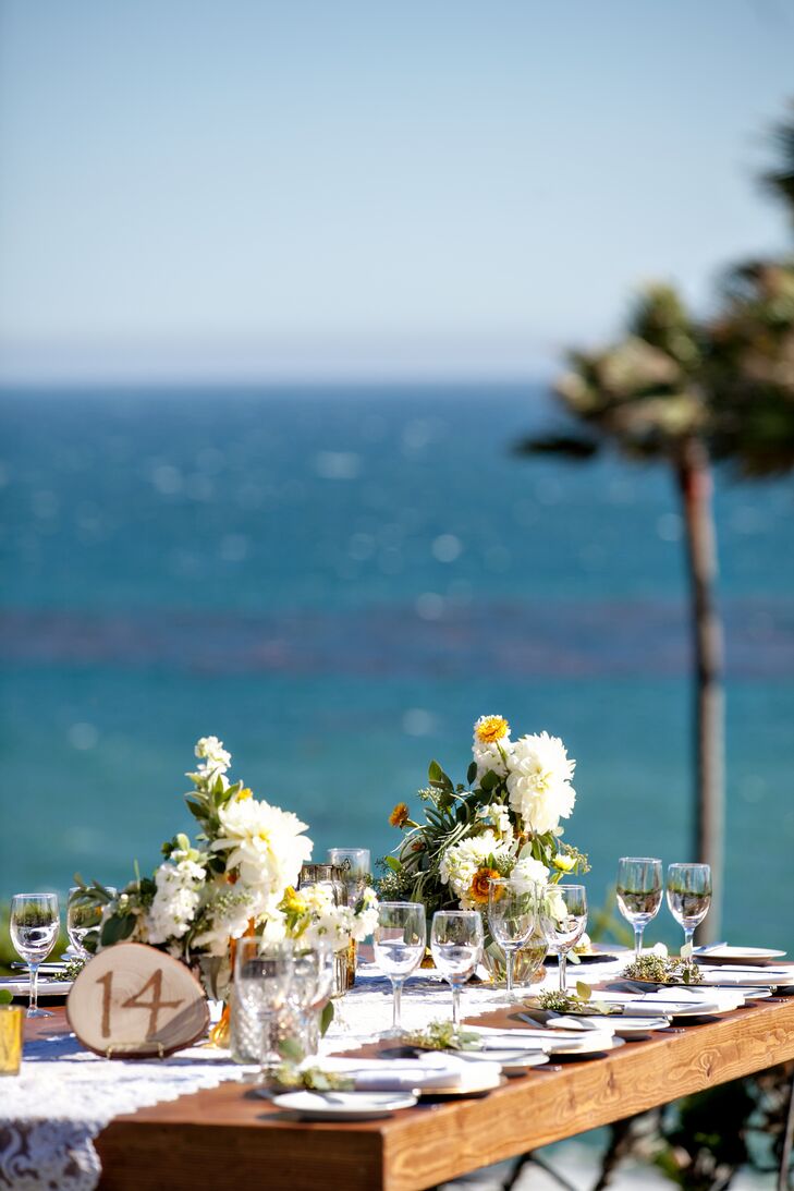 The bride and groom held their wedding ceremony and reception at Cypress Sea Cove. The private estate in Malibu gives a Cape Cod nautical vibe, and is surrounded by expansive breath-taking views of the ocean.