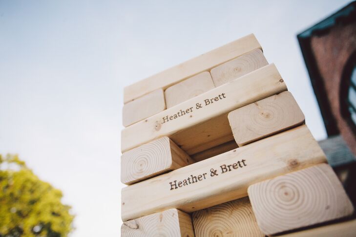 Other games, like Jenga with personalized blocks, were available for guests to play.
