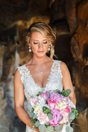 Crystal-Accented Earrings and Pink Stone Necklace