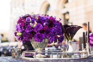 Purple Flower Centerpieces With Silver Accents
