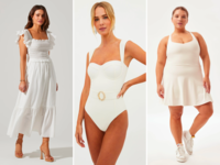 Collage of three bachelorette party outfits 