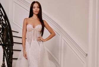 Strapless corset bodice with beaded lace with embroidery embellishment