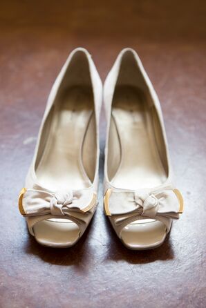 Taupe, Gold Bow Wedding Shoes