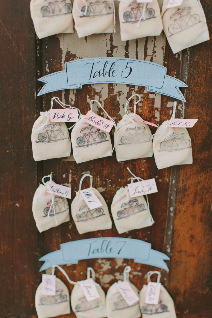 "For adult guests, we had muslin bags with our tandem bike logo stamped on them," Brittany says. "They were filled with Scottish shortbread cookies."