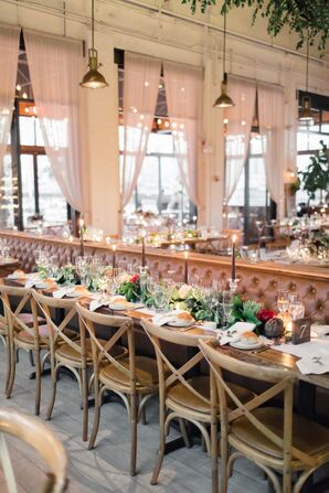 String Lights, Linens, Freesia, Ranunculus and Peonies at Romantic Wedding Reception