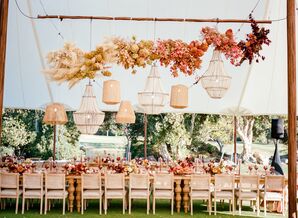 Hanging Flower Installation with Assorted Chandeliers