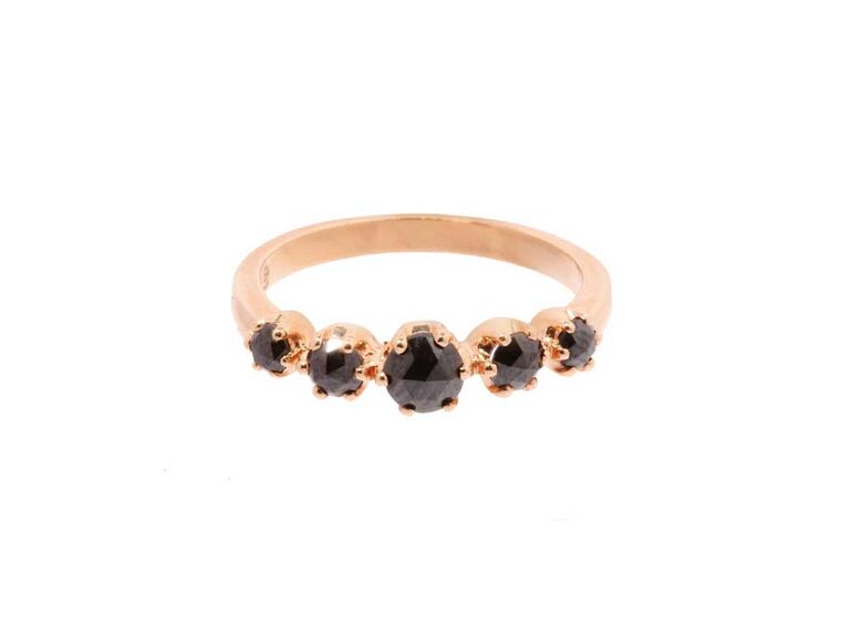 Rose-cut black diamond engagement ring set on rose gold band