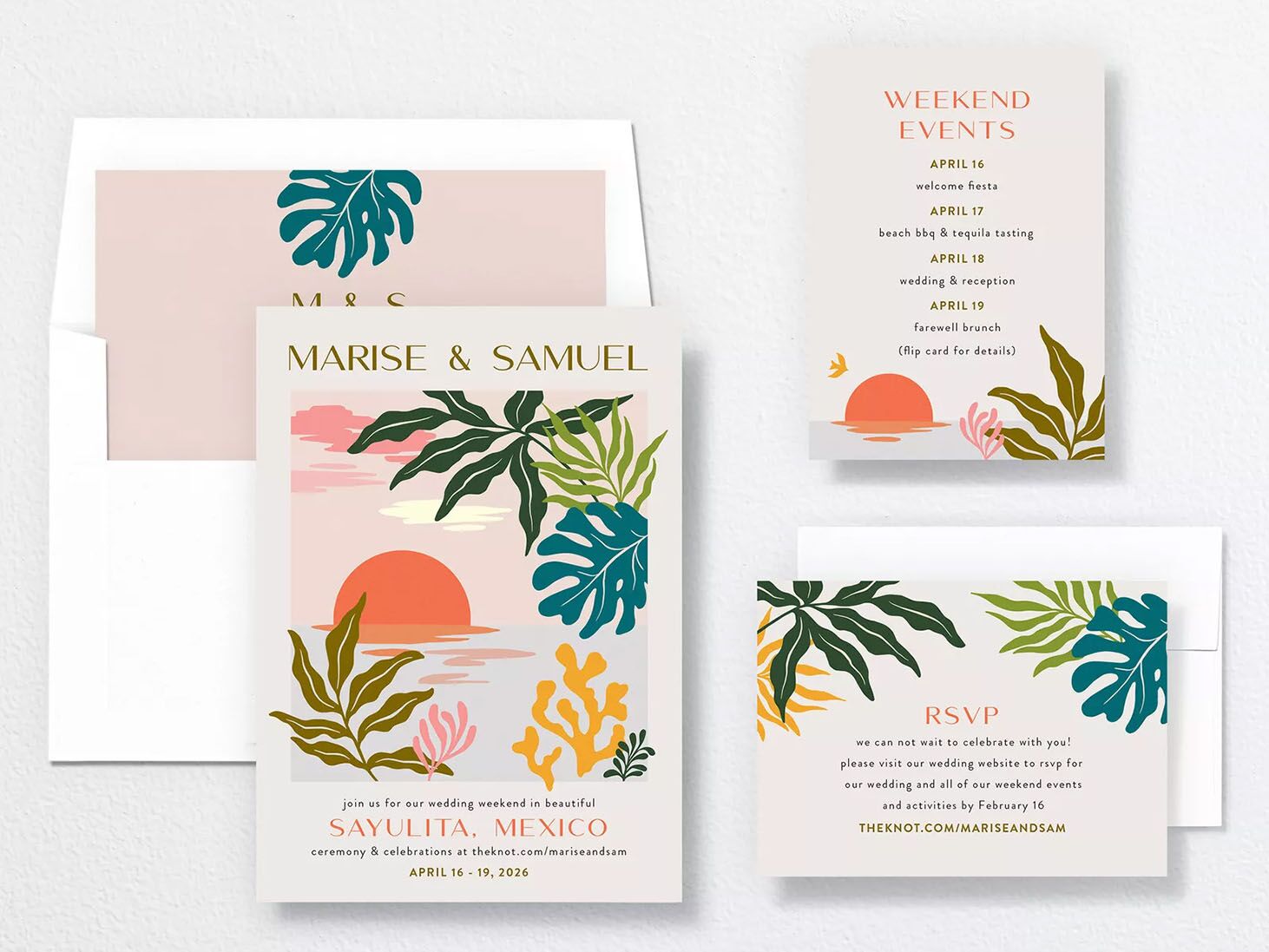 Stephanie & David's Tropical Bamboo Scroll Wedding Invitation