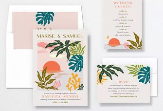 Tropical wedding invites collage