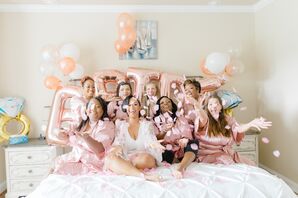 Bridal Party Getting Ready in Blush Robes for South Carolina Wedding
