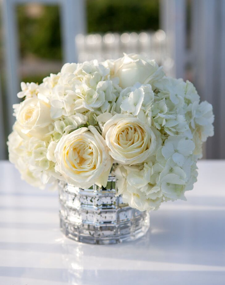 Ivory Rose and Hydrangea Low Centerpieces