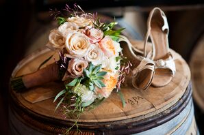 Blush Rose, Garden Rose and Succulent Bouquet