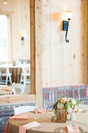 Shabby-Chic Taupe and Blush Reception Table Linens