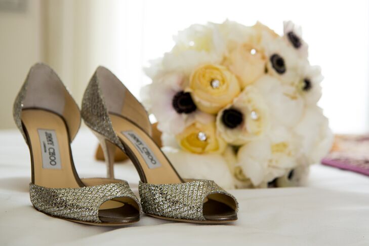 To complete her glam bridal look, Marielle walked down the aisle in a pair of metallic Jimmy Choo peep toe heels.
