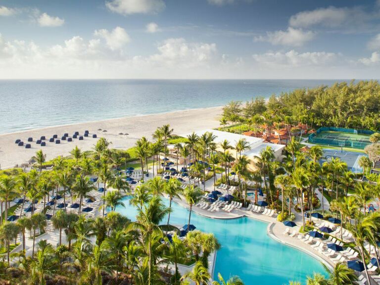Aerial view of the beach and pool at Fort Lauderdale resort