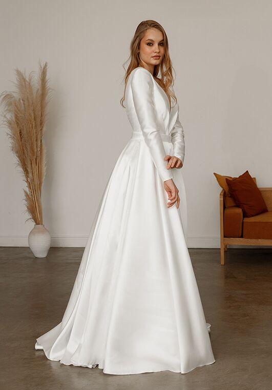 Olivia Bottega Mikado Wedding Dress Ester with Long Sleeves A-Line Wedding Dress - 6