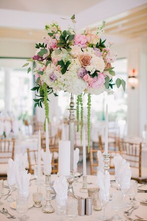 Spring Hydrangea and Peony Centerpiece with Cascading Amaranthus