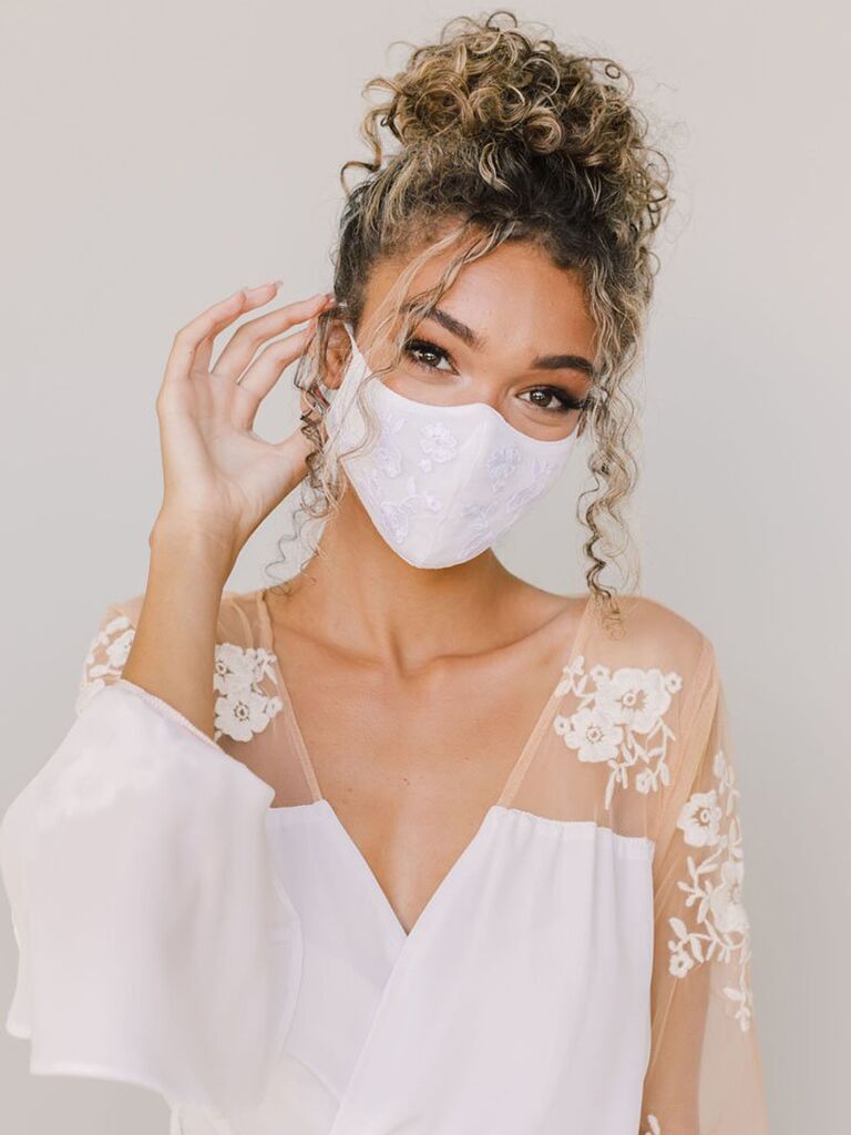 Floral embroidered wedding face mask