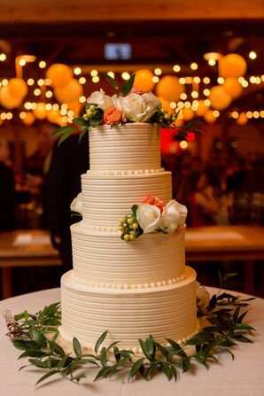 Textured Ivory Buttercream Wedding Cake With Roses