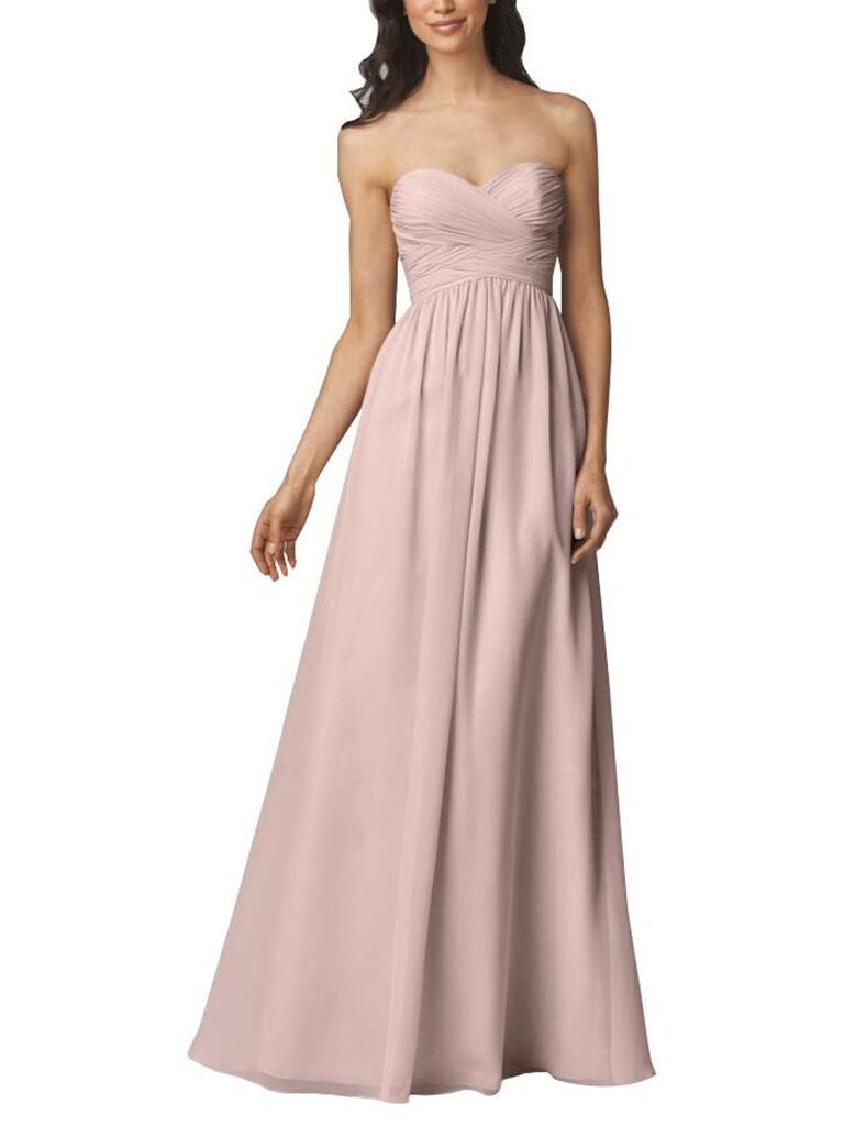 Strapless blush pink bridesmaid dress