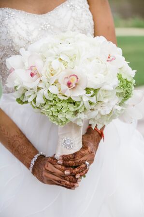 White Orchid, Green Hydrangea Bridal Bouquet
