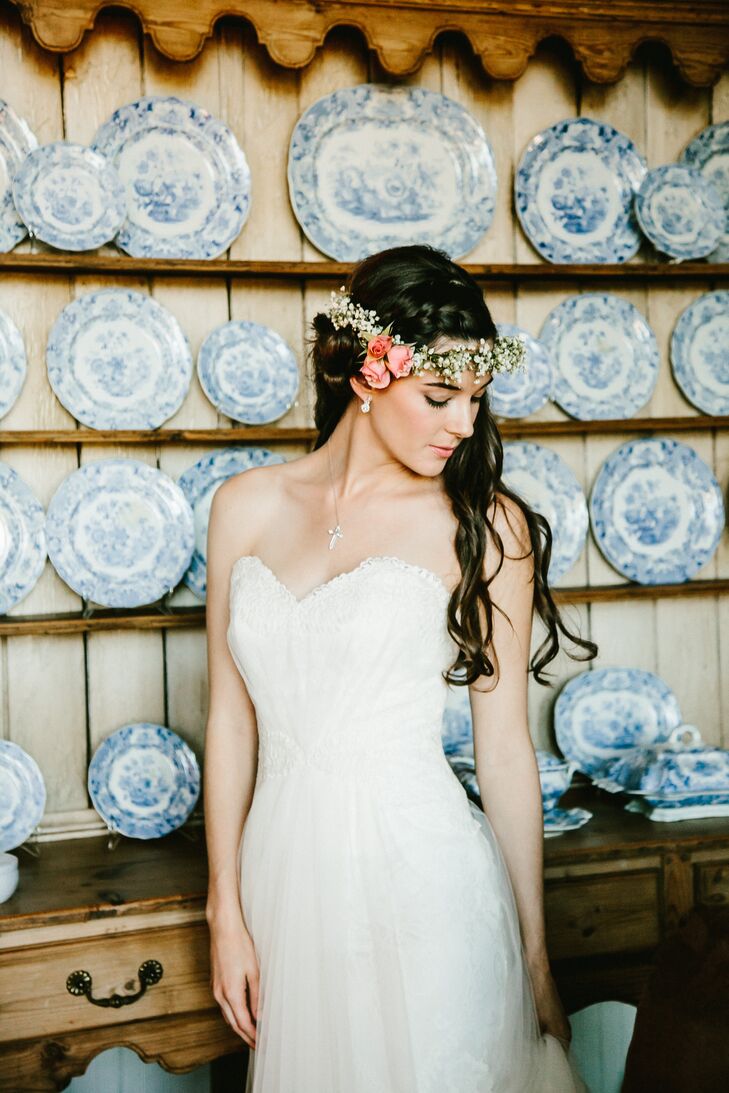 Bohemian Bridal Flower Crown with Baby's Breath Accents