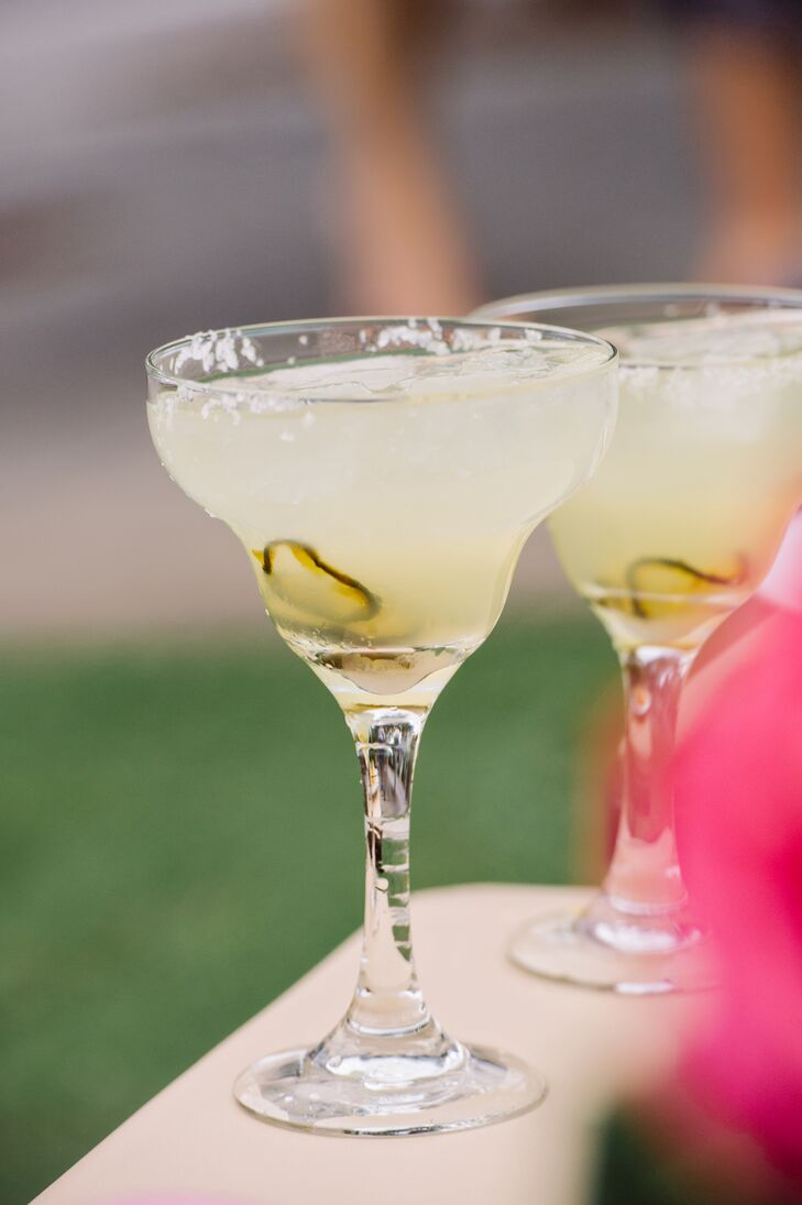 Caroline’s favorite drink is a margarita, and since it fit with the Tex-Mex theme, it was no surprise that the drink also served as their signature cocktail. They even chose a spicy flavoring and paired it with Tex-Mex appetizers.