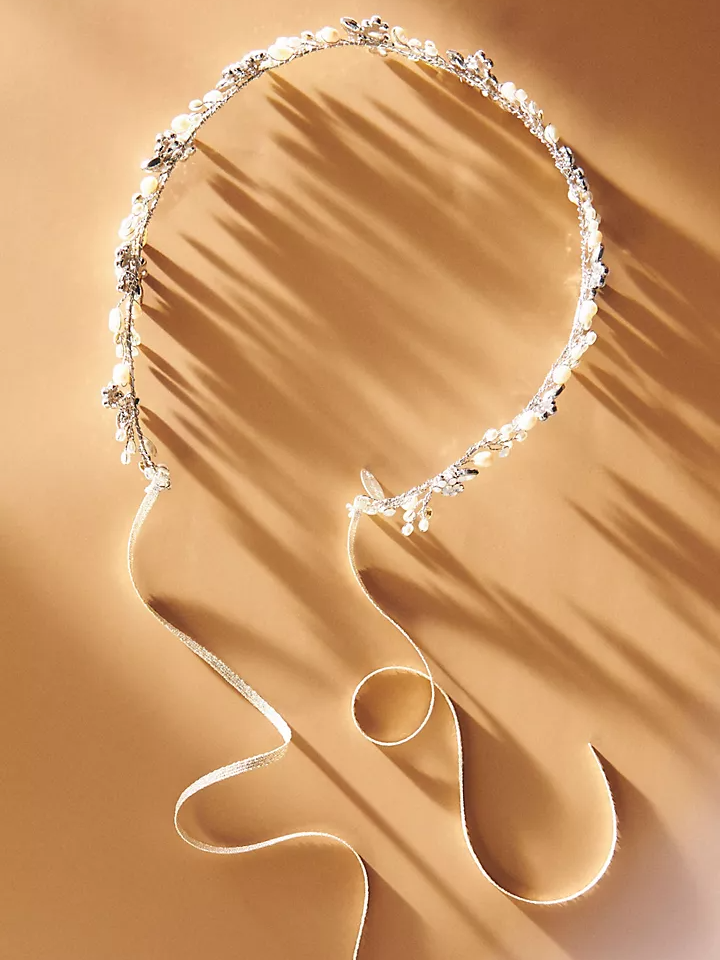 Twigs and Honey Baby's Breath Pearl and Opal Bridal Crown
