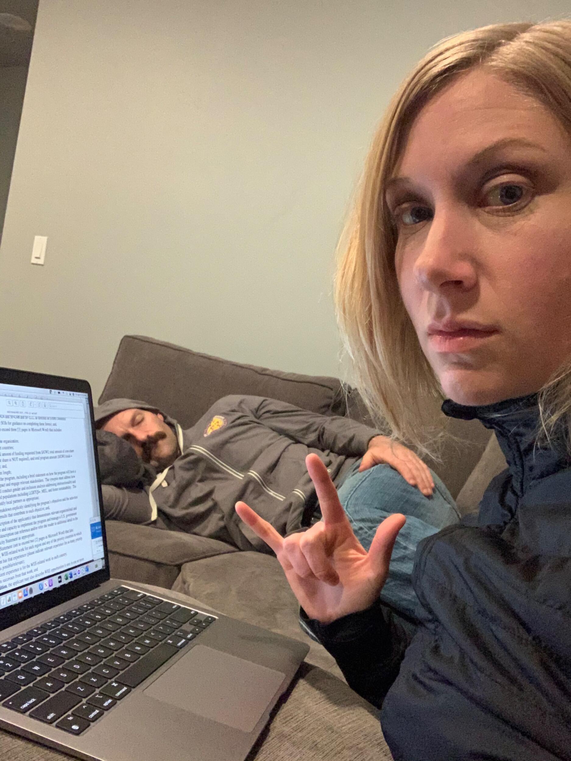 We spent time working and resting together. 