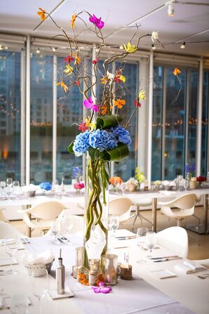 Tall, Whimsical Blue Hydrangea Bright Centerpiece