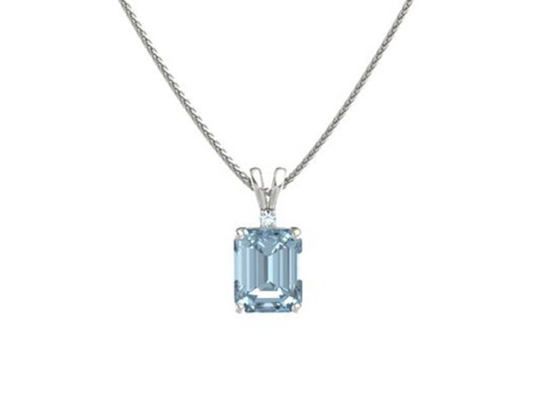 Aquamarine emerald-cut pendant on white gold chain