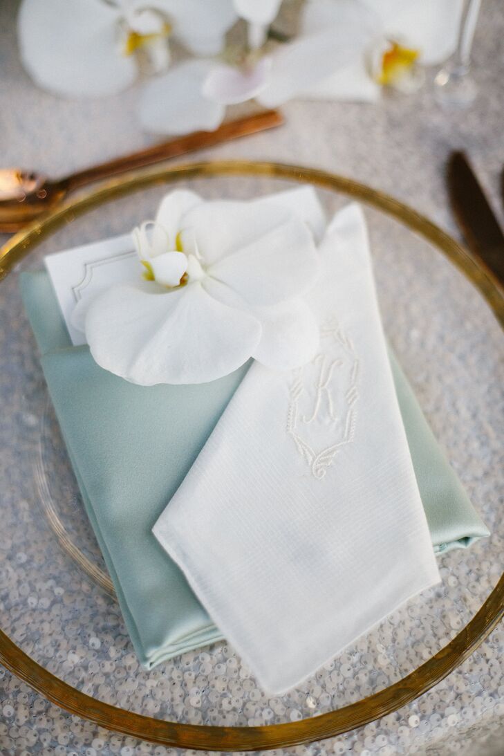 Monogramed White and Mint Linens