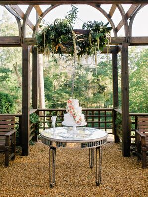 Glam Mirror Cake Table and Natural Chandelier