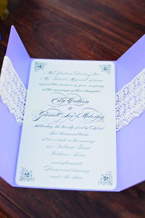 Lacey Purple Tri-Fold Invitations