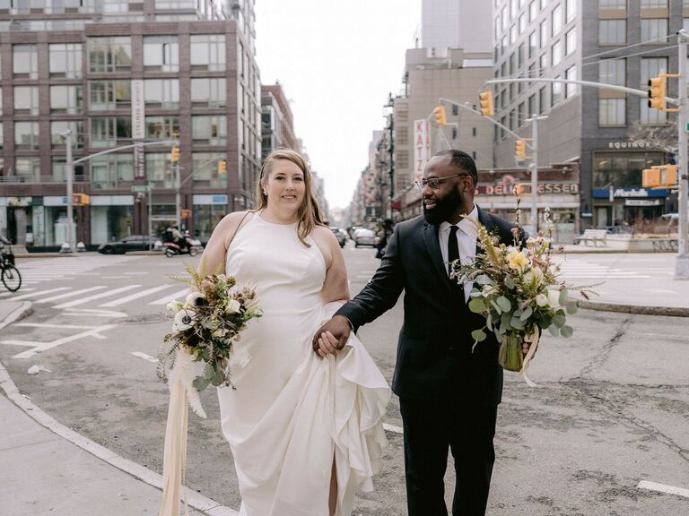 Bride and groom elope in New York City. 